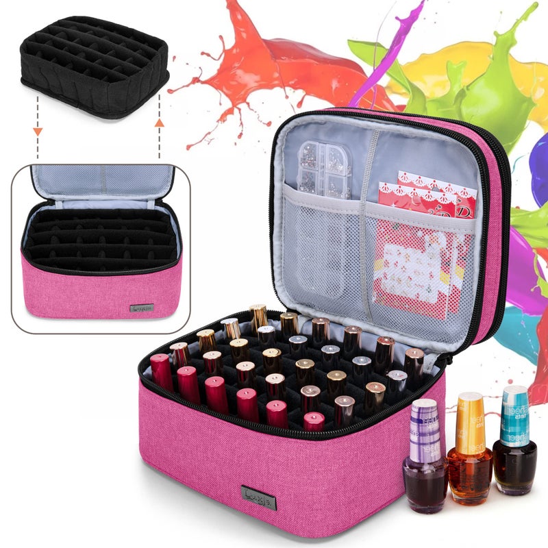 LUXJA Nail Polish Carrying Case - Holds 20 Bottles (15ml - 0.5 fl.oz), Portable Organizer Bag for Nail Polish and Manicure Set, Pink - Image 3